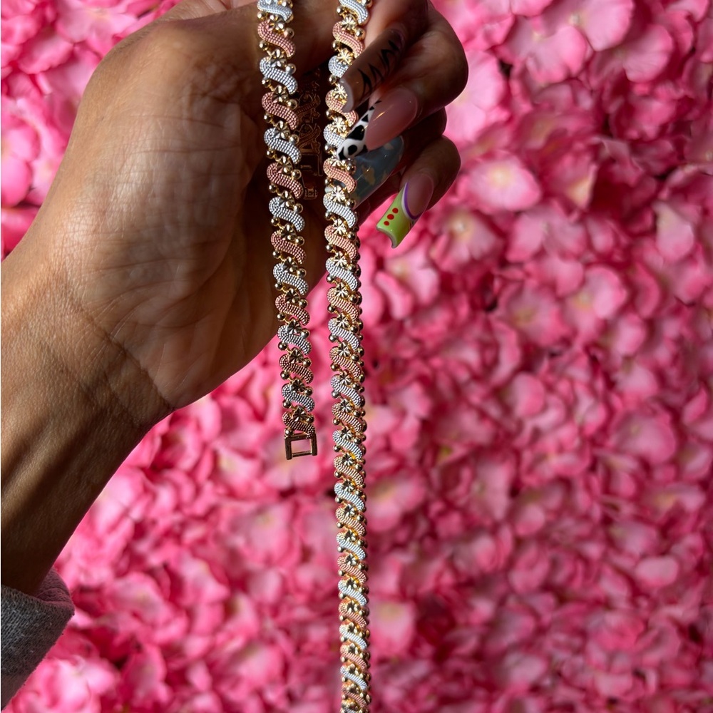 Rose Gold and Silver Twisted Link Necklace & Bracelet set  - Women Jewelry